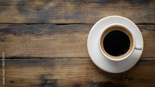 Cozy Cup of Fresh Brewed Coffee on Rustic Wooden Table