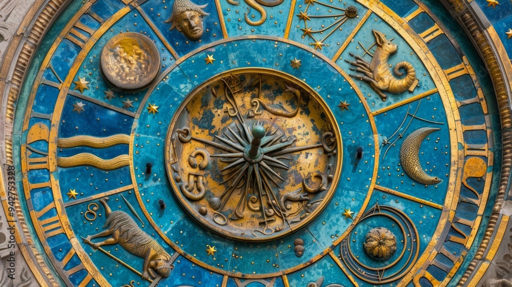 Obraz premium Astrological horoscope circle with zodiac sings