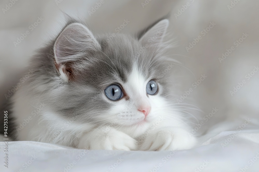 Siberian kitten blue with white 12 weeks old , ai
