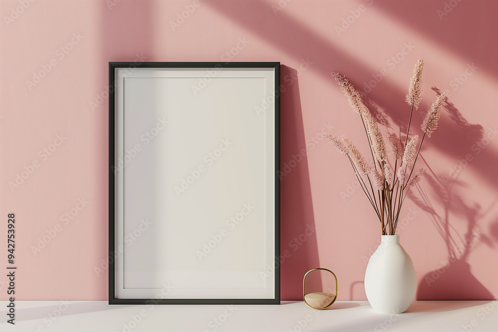 Scandinavian style blank black wall frame mockup on a pastel colored Scandinavian style blank black wall frame mockup on a pastel colored
