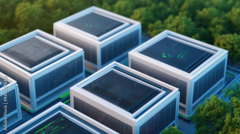 Aerial view of hyperscale data center, cloud deployment visualized as digital waves, advanced automation systems, efficient and futuristic design, vibrant colors Aerial view of hyperscale data center, cloud deployment visualized as digital waves, advanced automation systems, efficient and futuristic design, vibrant colors