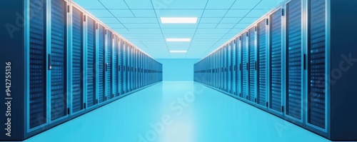 Hyperscale data center, robust security systems, scalable infrastructure, flat design illustration photo