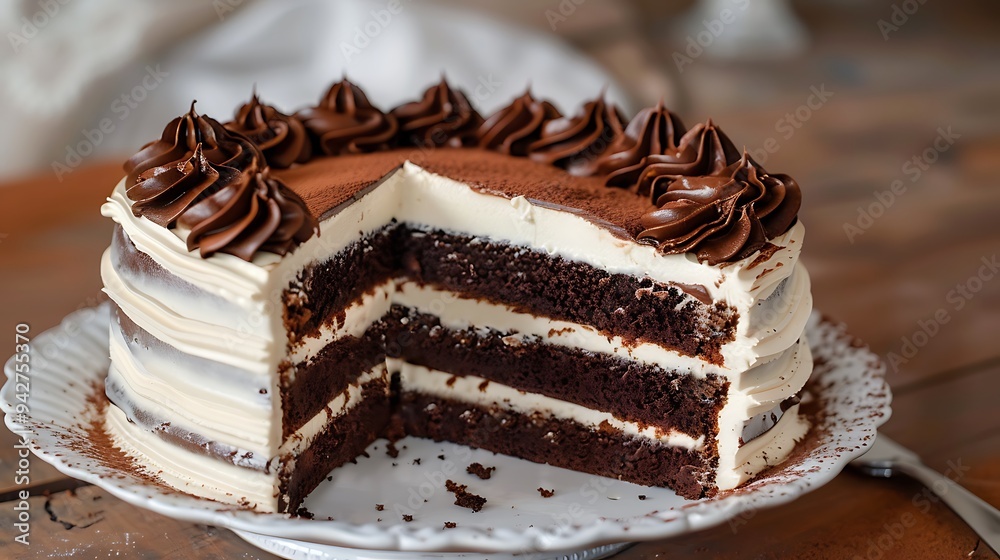 Rich icing and delicious cake filled with chocolate swirls for lunch Rich icing and delicious cake filled with chocolate swirls for lunch