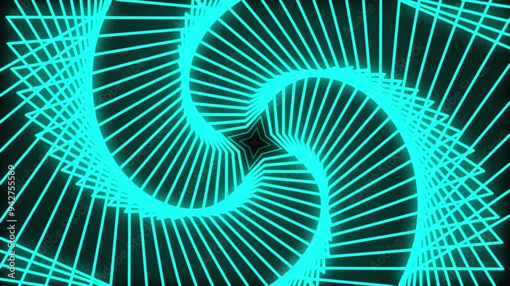 black background with light green 4-sided star lines moving repeatedly. 3D Animation black background with light green 4-sided star lines moving repeatedly. 3D Animation