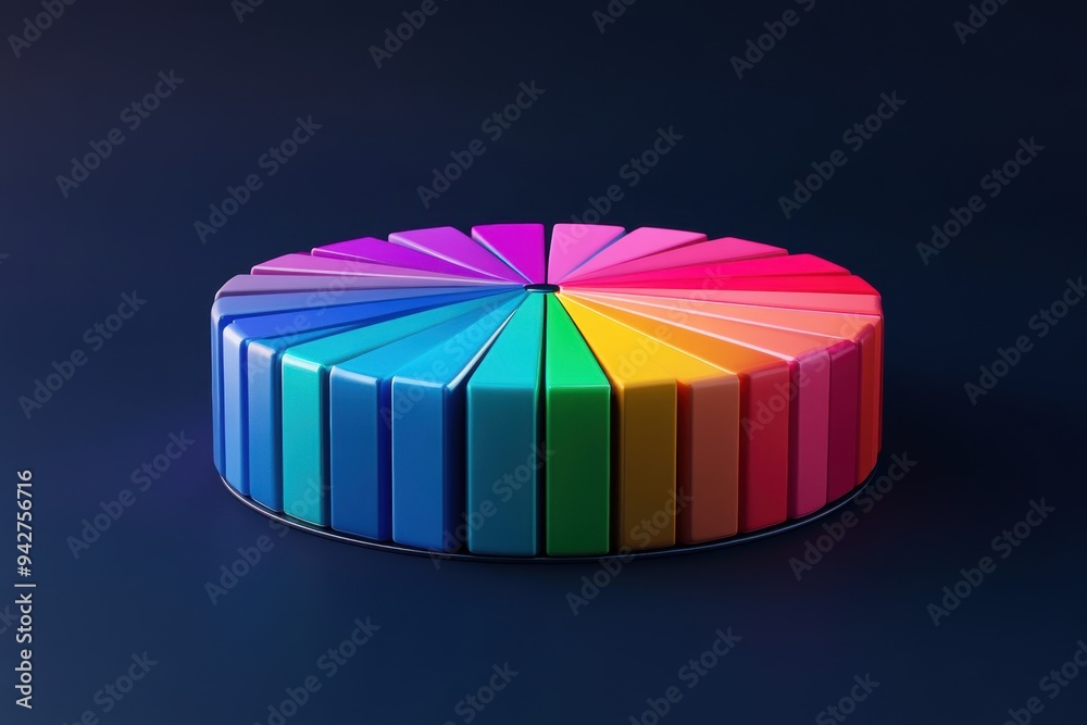 Obraz premium A multi-layered pie chart features segmented axes and radial distribution with vibrant color gradients. 