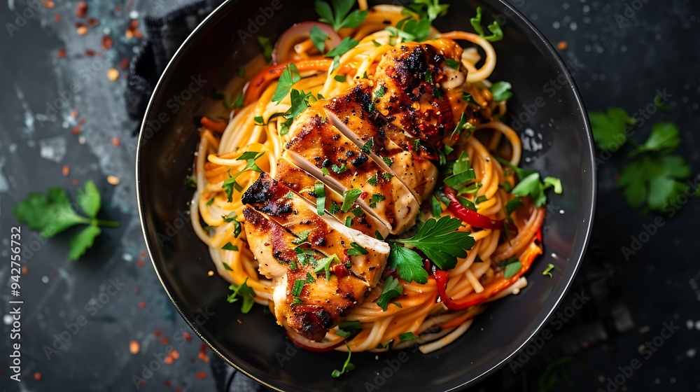 Roasted chicken chops with noodles Roasted chicken chops with noodles