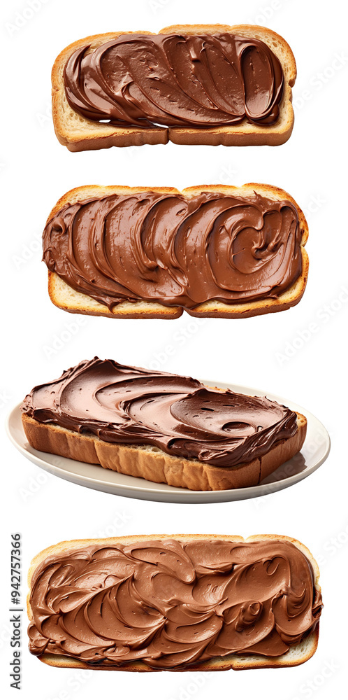 Obraz premium An enticing sequence of bread slices topped with rich chocolate spread, PNG