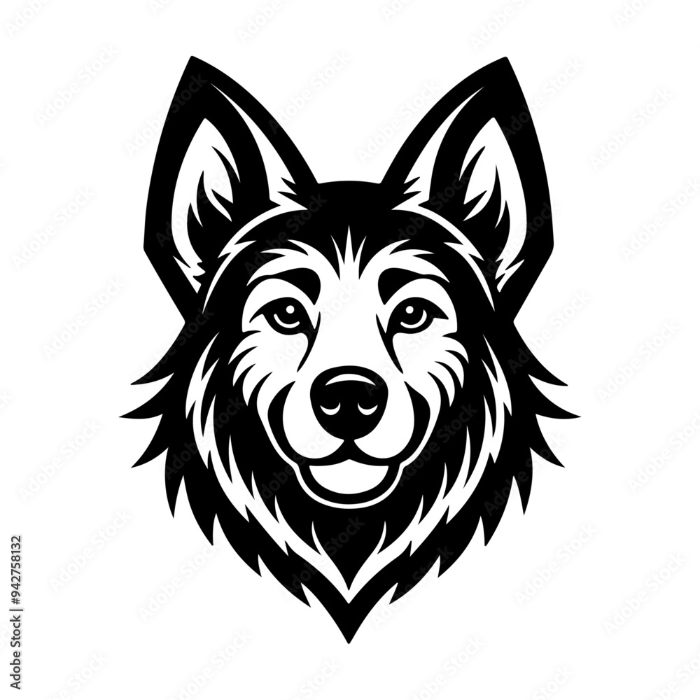 Naklejka premium Vector black and white illustration of dog head logo style isolated on a white background