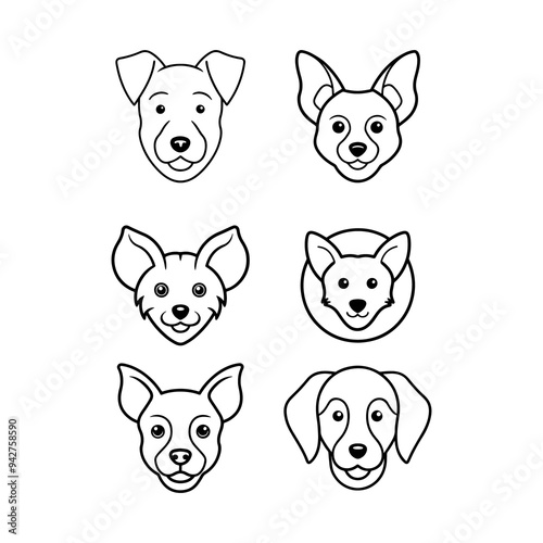 Vector black and white illustration of dog head logo style isolated on a white background