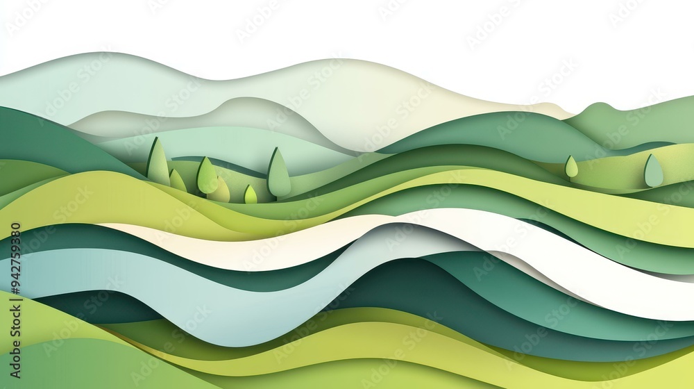 Experience a fresh take on design with a vibrant green gradient papercut background that adds depth and style to any project. This modern illustration features wavy shapes and textures Experience a fresh take on design with a vibrant green gradient papercut background that adds depth and style to any project. This modern illustration features wavy shapes and textures