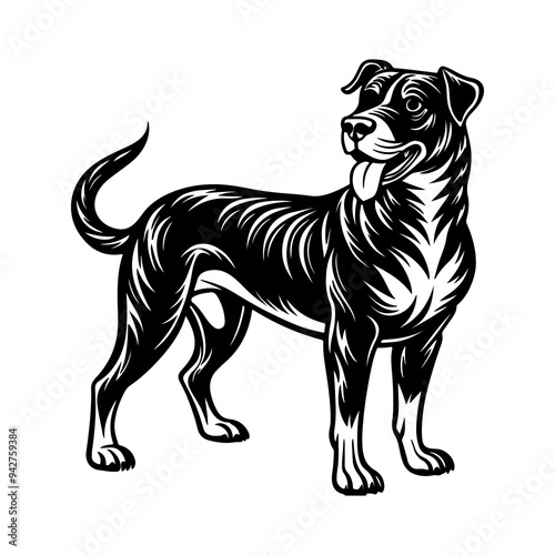 Vector black and white illustration of a dog isolated on a white background