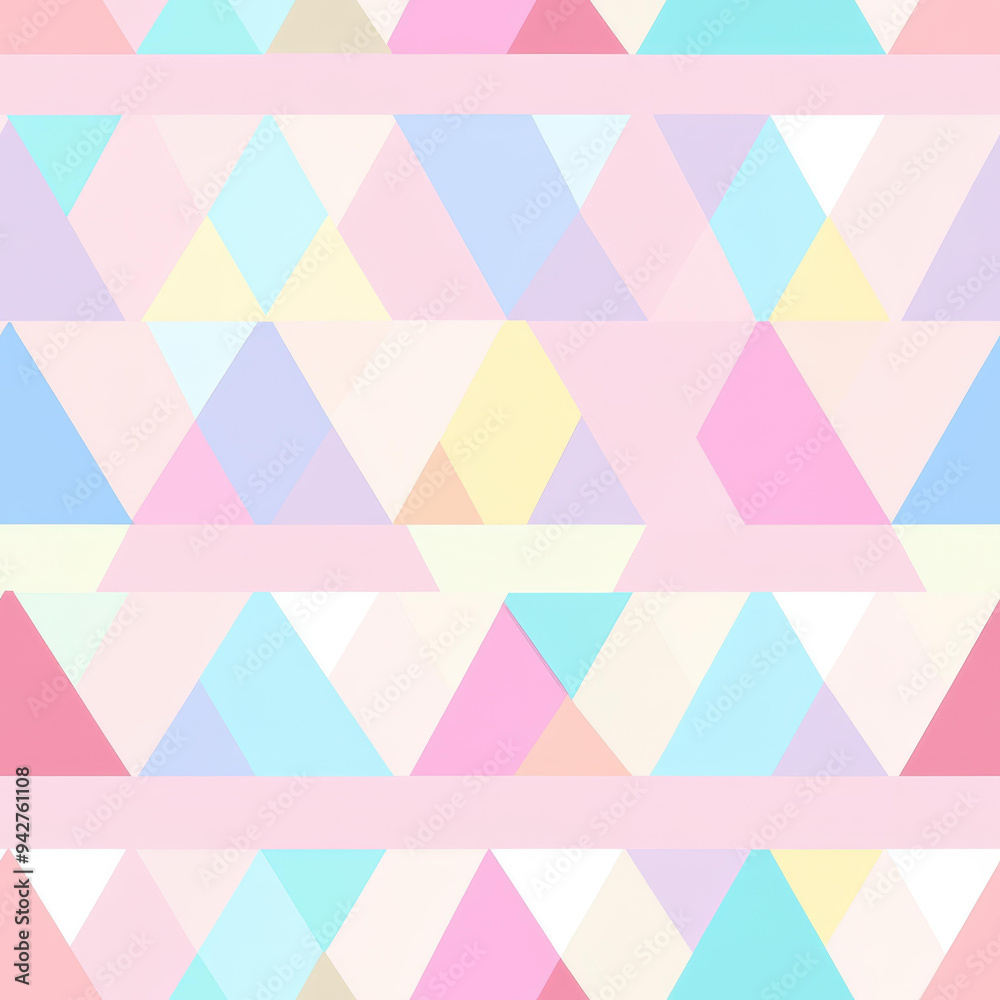 A vibrant, minimalist abstract design featuring symmetrical triangles in pastel hues, creating a playful and fun mood.
