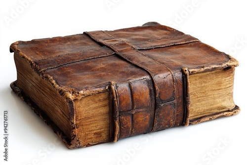 Old leather bound holy bible with cross embossed showing faith and religion