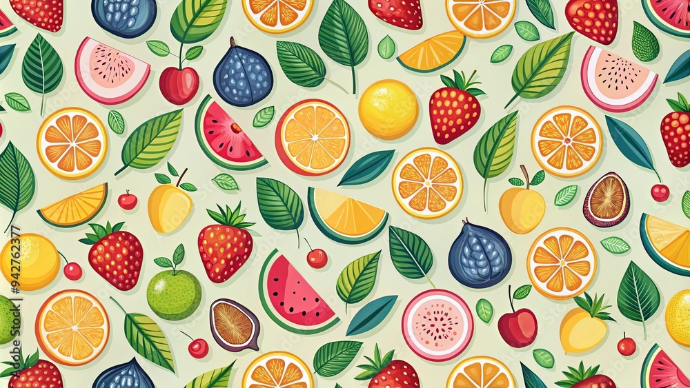 A sleek summer fruit pattern featuring bold outlines and minimalist elements A sleek summer fruit pattern featuring bold outlines and minimalist elements