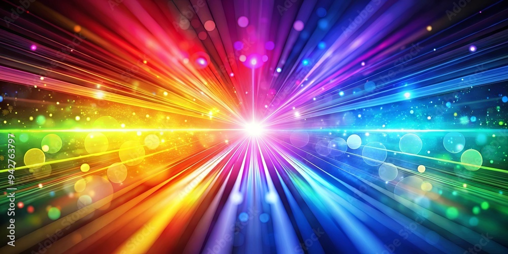 Vibrant and mesmerizing high tech rainbow light rays with bokeh energy creating a magical and colorful display