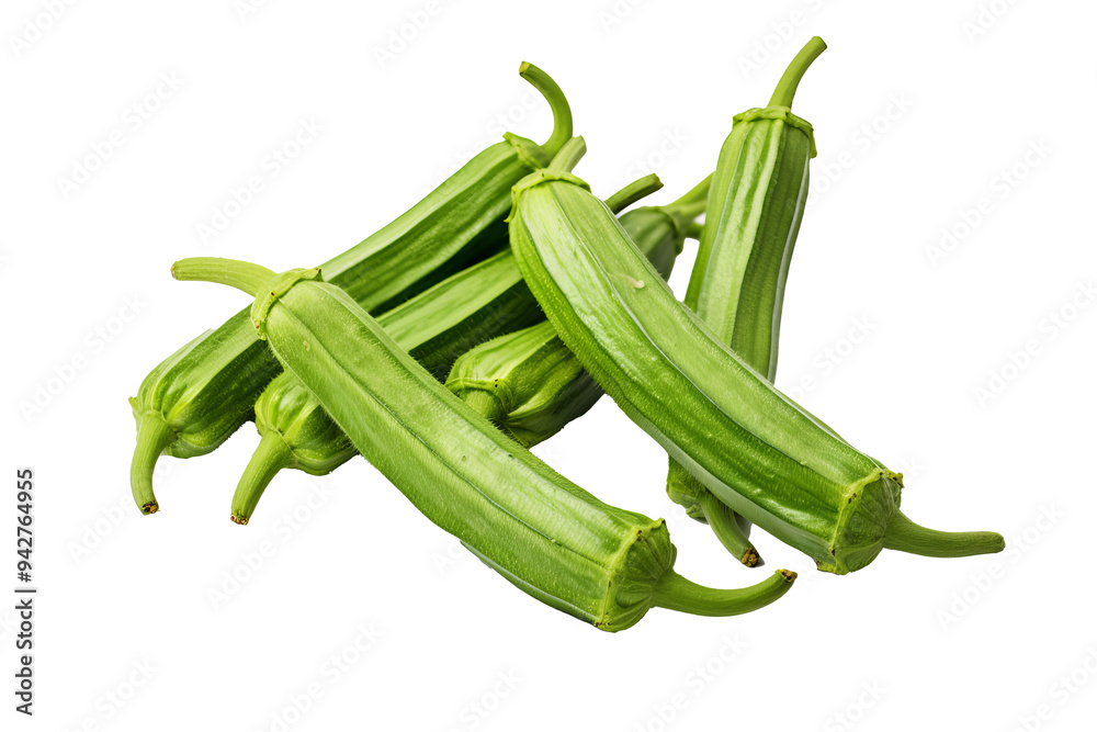 Fresh whole and sliced okra isolated on transparent background for culinary and nutritional design projects, ideal for healthy eating promotions and food packaging concepts Fresh whole and sliced okra isolated on transparent background for culinary and nutritional design projects, ideal for healthy eating promotions and food packaging concepts