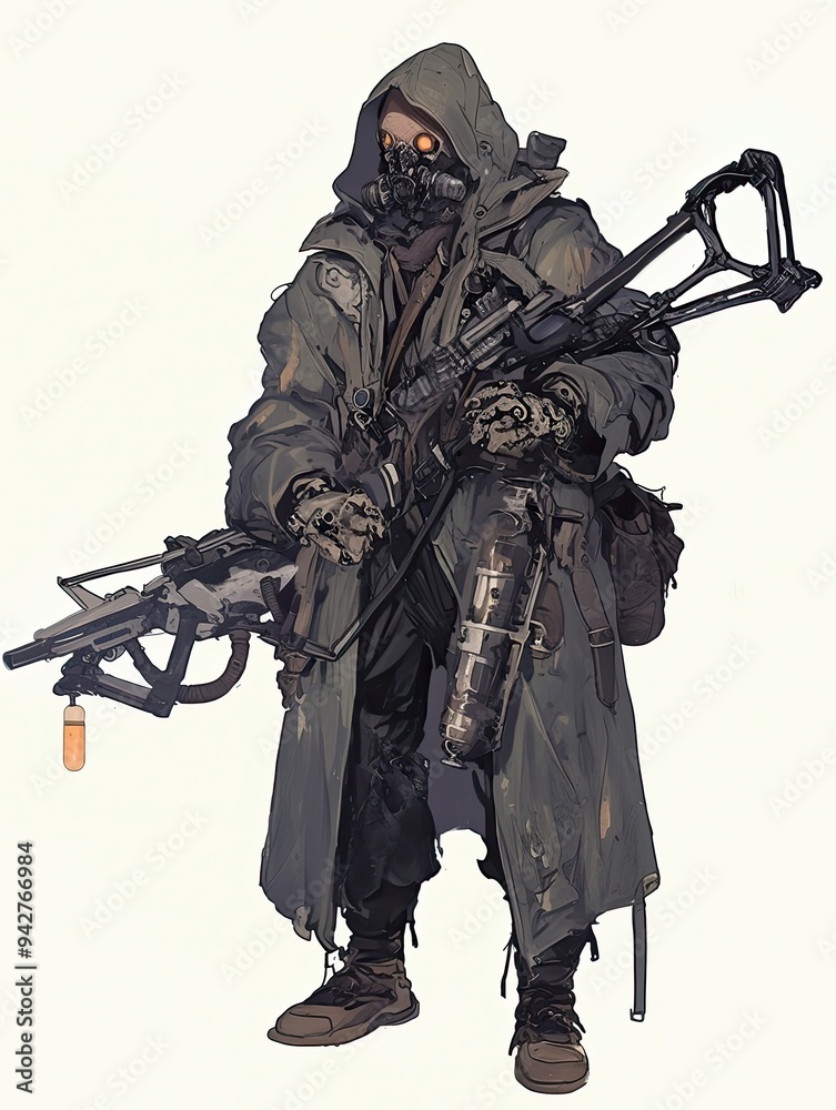 Post-Apocalyptic Soldier with Gas Mask and Modified Weapon Post-Apocalyptic Soldier with Gas Mask and Modified Weapon