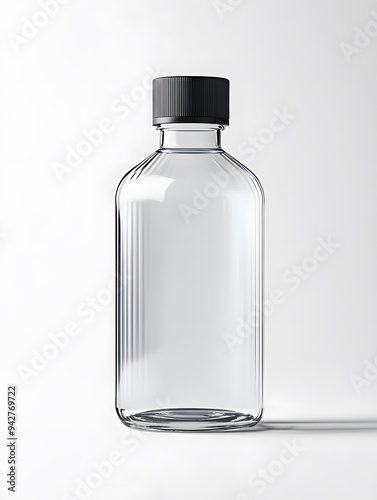 An elegant glossy plastic bottle mockup isolated on a white background, showcasing a premium design with a reflective surface and minimalistic style