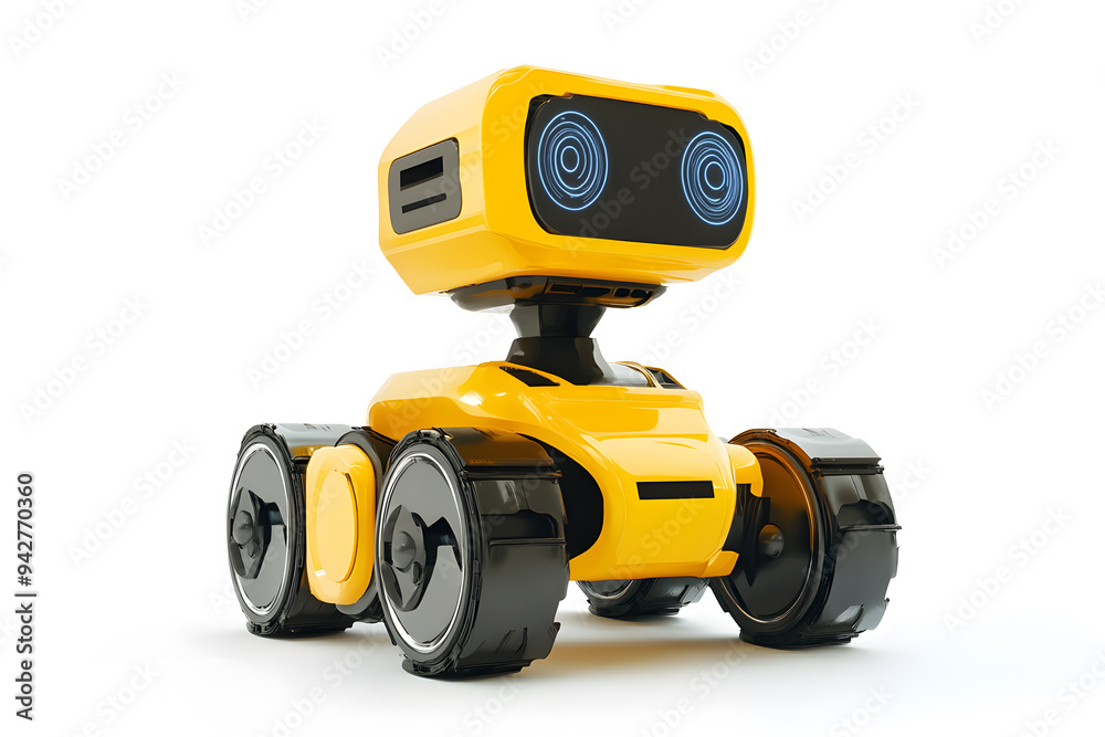 3D Small cute robot for delivery isolated on white background. The future of automated delivery 3D Small cute robot for delivery isolated on white background. The future of automated delivery