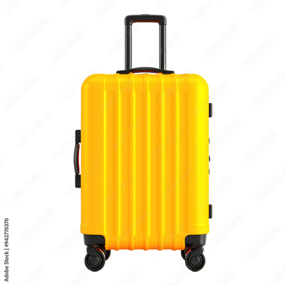 Yellow travel suitcase with wheels on a transparent background