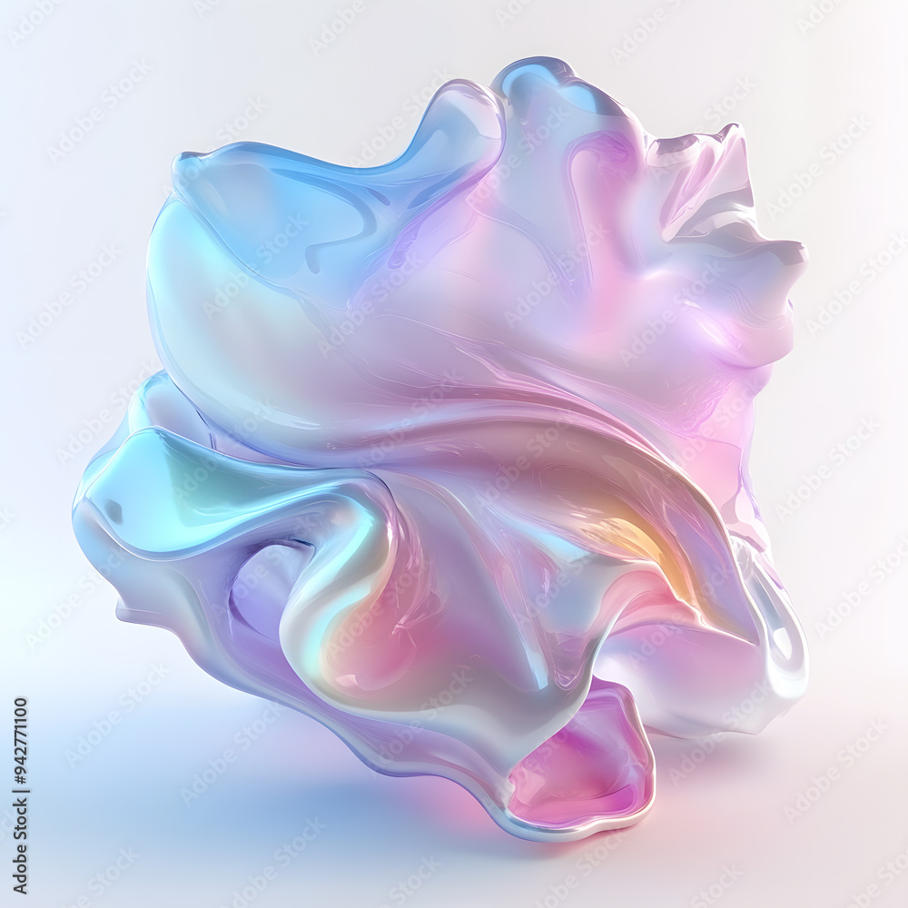 3D render of fluid, liquid shape with iridescent pastel color isolated on on white background 3D render of fluid, liquid shape with iridescent pastel color isolated on on white background