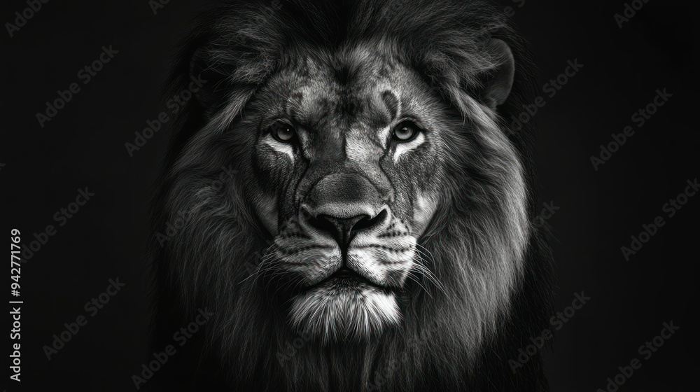 Close-up Portrait of a Lion's Face with Intense Gaze Close-up Portrait of a Lion's Face with Intense Gaze