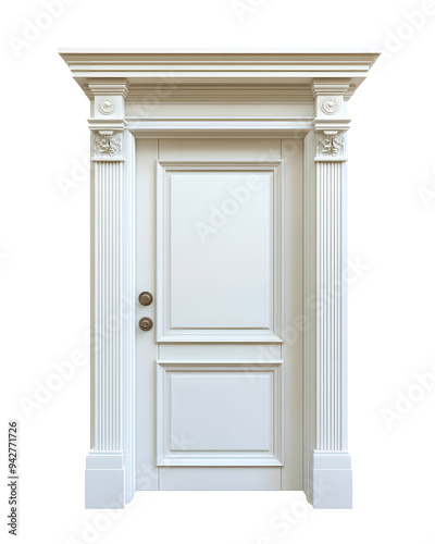 Classic white framed door isolated on white background