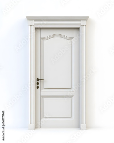 Classic white framed door isolated on white background