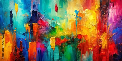 Vibrant abstract artwork featuring bold strokes and textures