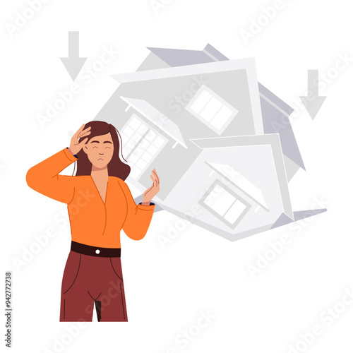 Devaluation of property, flat style illustration
