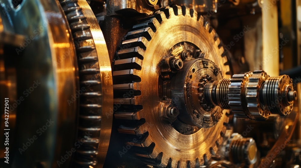 Close-up of Interlocking Gears in a Complex Machine Close-up of Interlocking Gears in a Complex Machine
