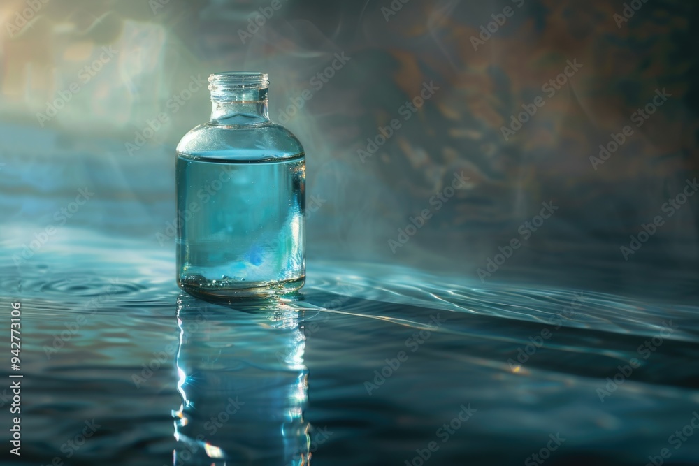 A single water bottle sitting on a table, ready to quench thirst A single water bottle sitting on a table, ready to quench thirst
