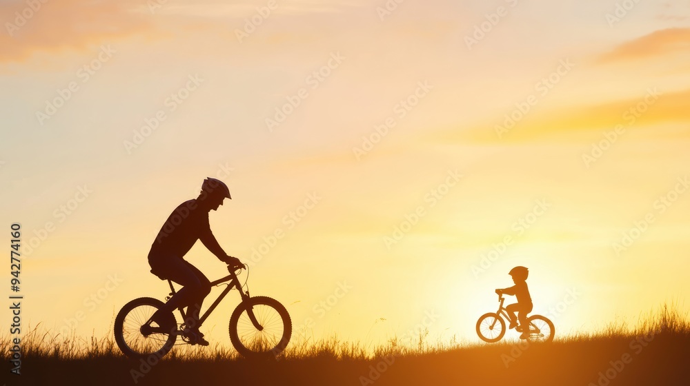 Obraz premium A parent teaching their child to ride a bicycle, signifying their guidance and support through life milestones.
