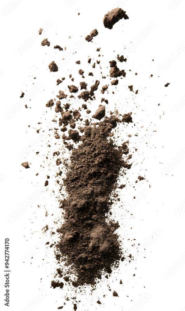 Dry soil explosion side view Isolated on white background Dry soil explosion side view Isolated on white background