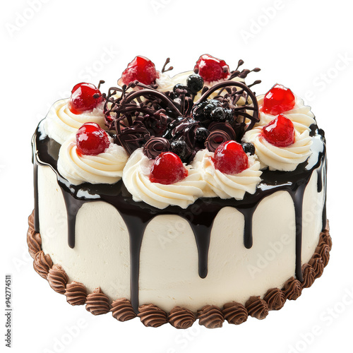 Chocolate cake with cherry isolated on transparent background