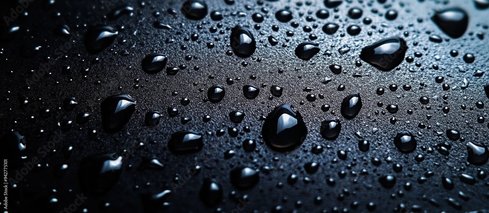 Water Droplets on a Dark Surface. water drop. Water drops on glass surface as background. AI generated image Water Droplets on a Dark Surface. water drop. Water drops on glass surface as background. AI generated image