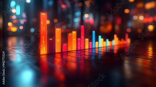 Neon Bar Chart Abstract 3D Render