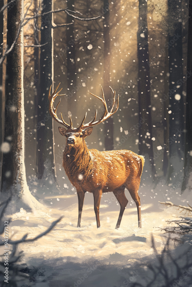 deer standing in a snowy forest deer standing in a snowy forest