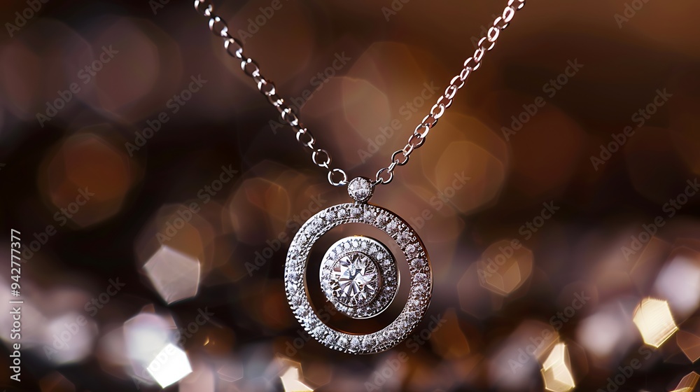 Several diamond circles embedded in a necklace on a white gold chain Several diamond circles embedded in a necklace on a white gold chain