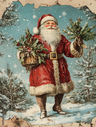 Santa Claus in the Victorian style, illustration. postcard, design photo