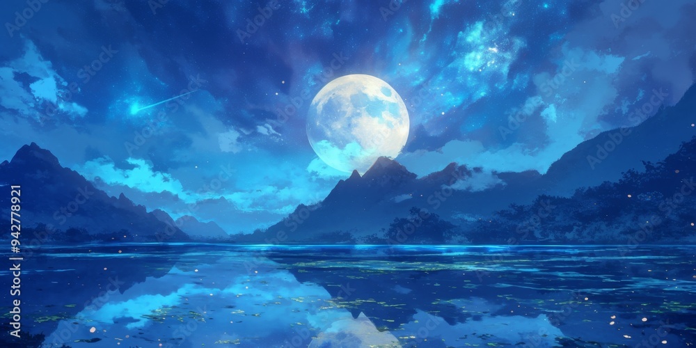 Moonlight Background Drawing Enchanting Mid-Autumn Festival Night: Serene Moonlit Landscape with ...