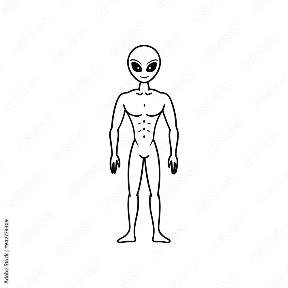Outer Space Outline Design, Space Clipart - alien fullbody Illustration in black and white Outer Space Outline Design, Space Clipart - alien fullbody Illustration in black and white