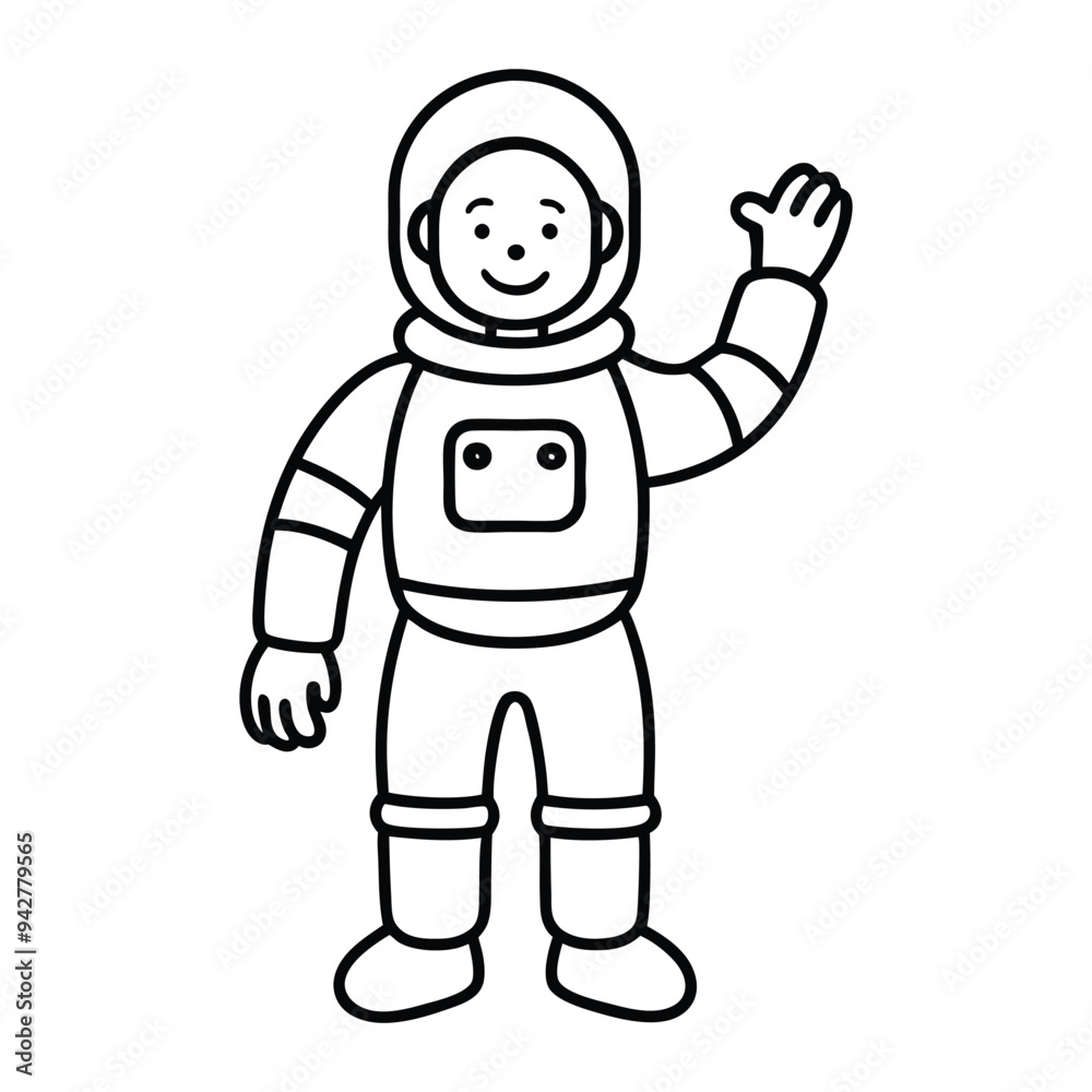 Outer Space Outline Design, Space Clipart - astronaut a character in a spacesuit waving Illustration in black and white Outer Space Outline Design, Space Clipart - astronaut a character in a spacesuit waving Illustration in black and white