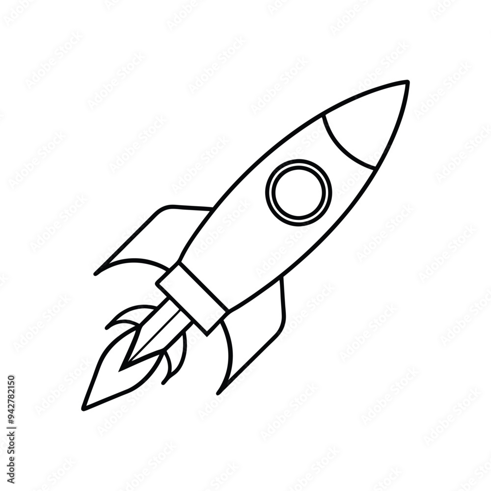 Outer Space Outline Design, Space Clipart -   Rocket Illustration in black and white