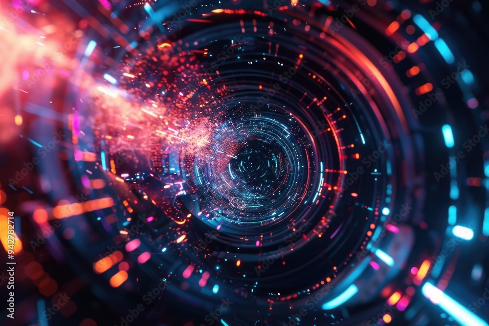 Fototapeta premium A spiral of colorful lights illuminates the darkness, providing a sense of warmth and coziness