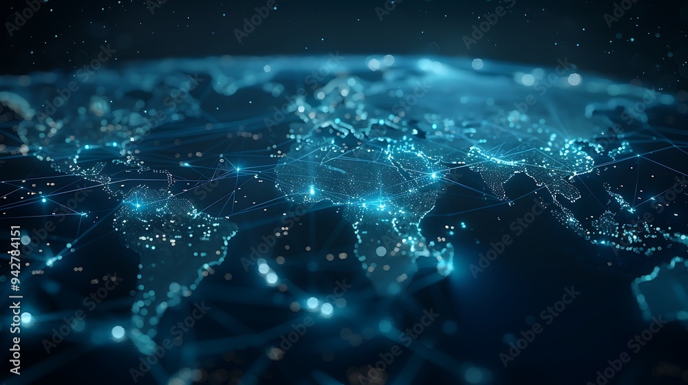 Global Network Connection with Blue Glowing Lines and Dots Global Network Connection with Blue Glowing Lines and Dots