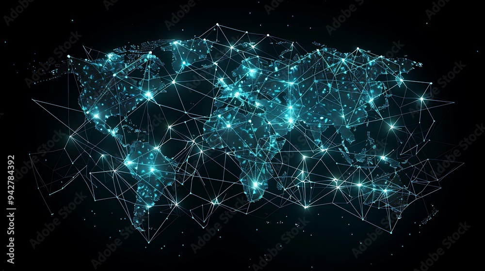 Global Network Connection World Map with Lines and Points Global Network Connection World Map with Lines and Points