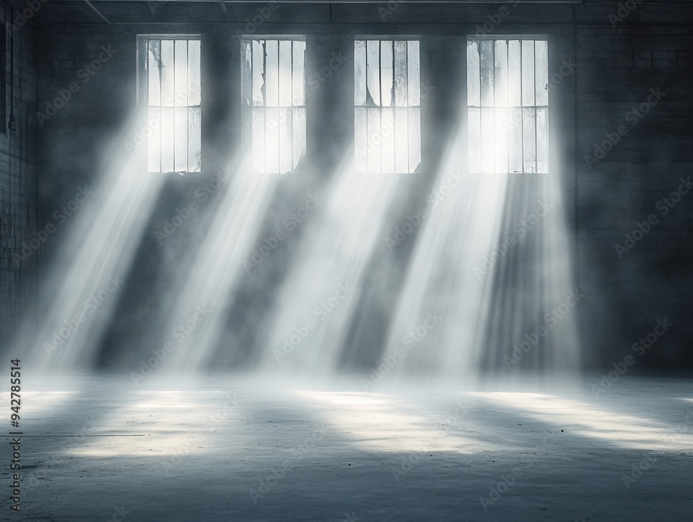 A serene atmosphere featuring light rays illuminating a dusty, empty room with vintage windows, creating a hauntingly beautiful scene. A serene atmosphere featuring light rays illuminating a dusty, empty room with vintage windows, creating a hauntingly beautiful scene.
