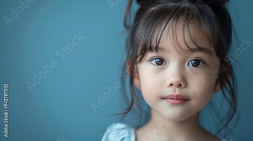 Portrait of Asian Child Posing on Blue Background