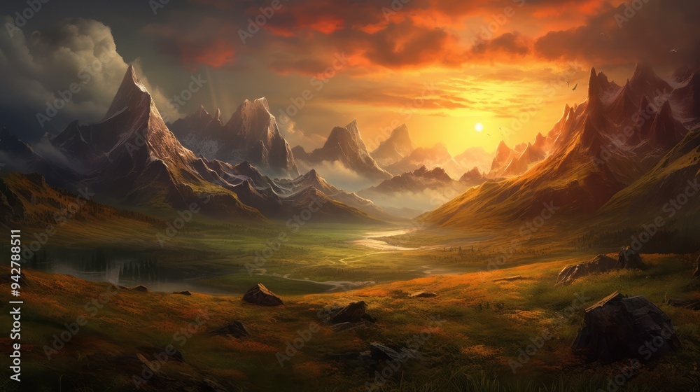Golden Sunset Over Majestic Mountains Golden Sunset Over Majestic Mountains